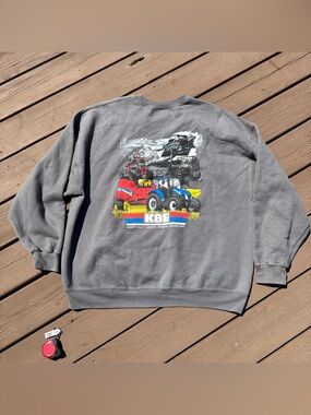 Gildan Gray Crewneck Sweater with Red & Blue Tractor Graphic